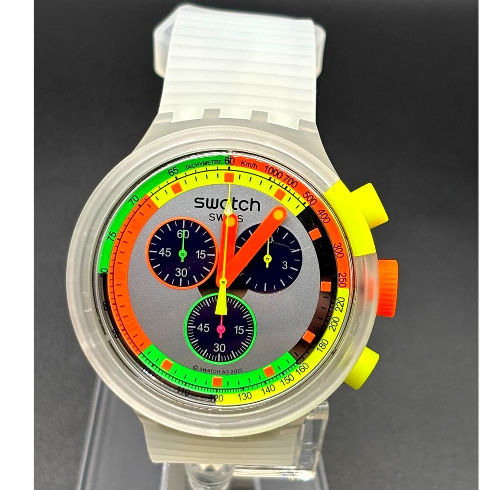 Swatch Neon Jelly SB02K100 Big Bold Chronograph 47mm Swiss Made Watch Full Set